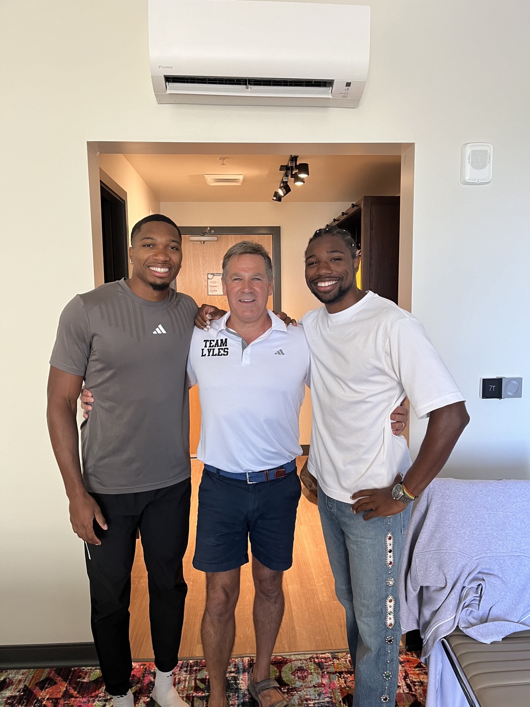 Dr. Obetz with Josephus and Noah Lyles at the 2024 USA Olympic Trials